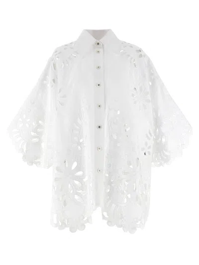Dolce & Gabbana Cut-out Embroidery Shirt With Scalloped Hem In White
