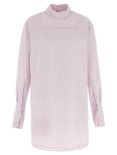 Dries Van Noten Long Cotton Shirt With Checkered Pattern In Pink