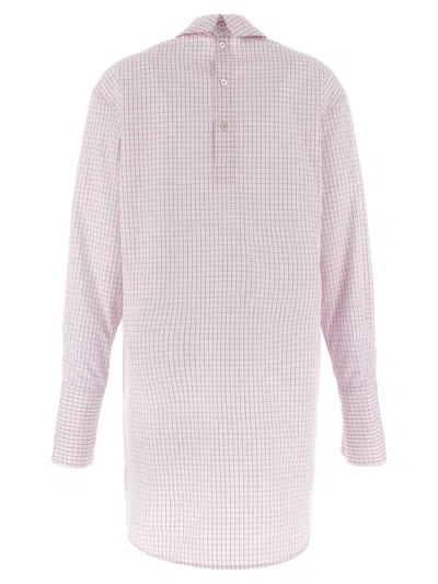 Dries Van Noten Long Cotton Shirt With Checkered Pattern In Pink