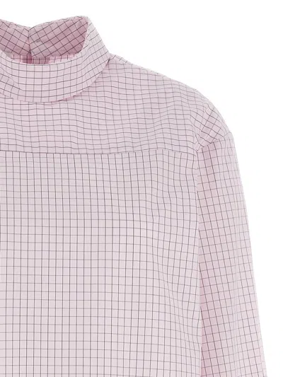 Dries Van Noten Long Cotton Shirt With Checkered Pattern In Pink
