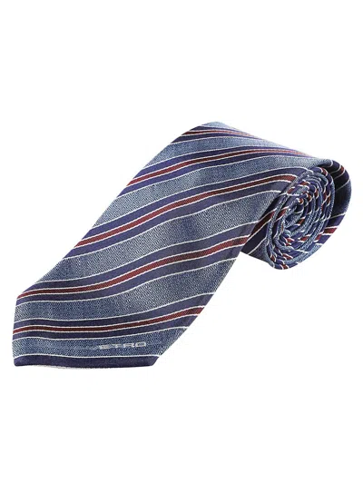 Etro Striped Jacquard Tie In Blue