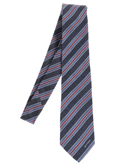 Etro Striped Jacquard Tie In Blue