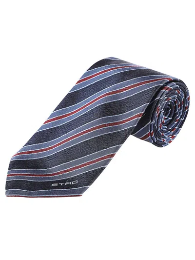 Etro Striped Jacquard Tie In Blue