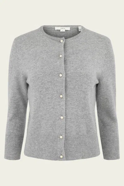 Vince Pearl-button Wool-blend Cardigan In Heather Mid Grey