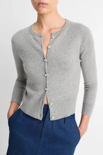 Vince Pearl-button Wool-blend Cardigan In Heather Mid Grey