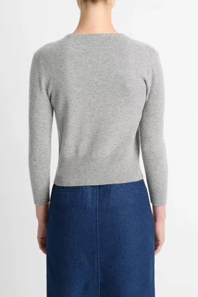 Vince Pearl-button Wool-blend Cardigan In Heather Mid Grey
