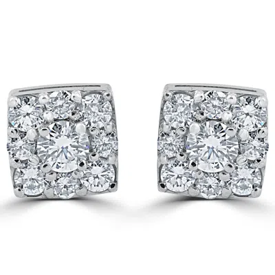 Pompeii3 1.20 Ct Diamond Cushion Halo Studs Womens Earrings 14k White Gold In Silver