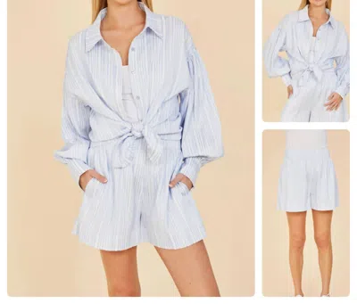 Dolce Cabo Pleated Stripe Boxer Shorts In Blue/white In Blue