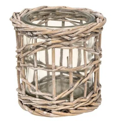 Homegifo Graywash Willow Wrapped Glass Votive Holder