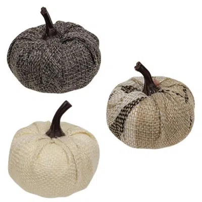 Homegifo 12/pack Cream & Gray Burlap Pumpkins 1.5"