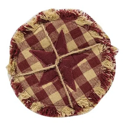 Homegifo 4/set Burgundy & Tan Check Star Applique Round Coasters