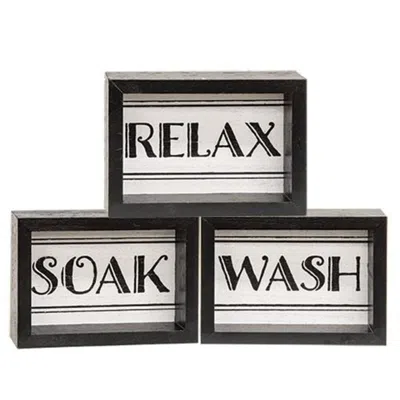 Homegifo *black & White Bath Words Box Sign 3 Asstd.
