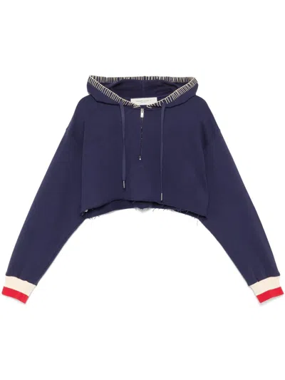 Golden Goose Drawstring Hood Short Cotton Sweatshirt In Eclipse/ Heritage White/ Urban Red