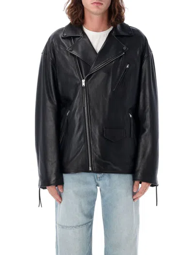 Acne Studios Black Waxy Nappa Leather Biker Jacket In Black
