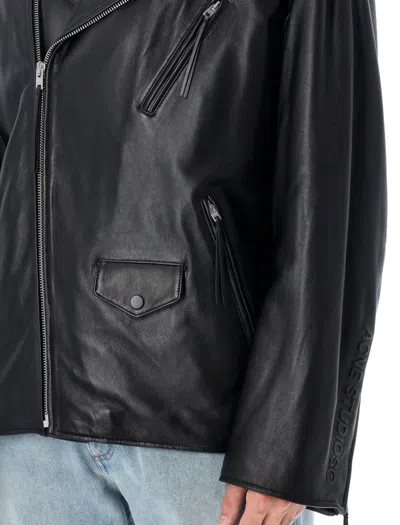 Acne Studios Black Waxy Nappa Leather Biker Jacket In Black