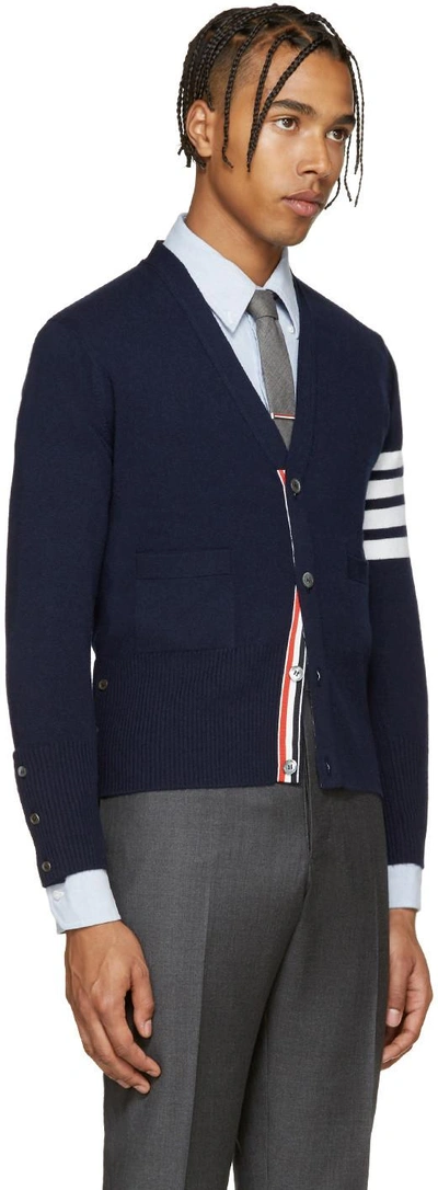 Shop Thom Browne Navy Cashmere Cardigan In 415 Navy