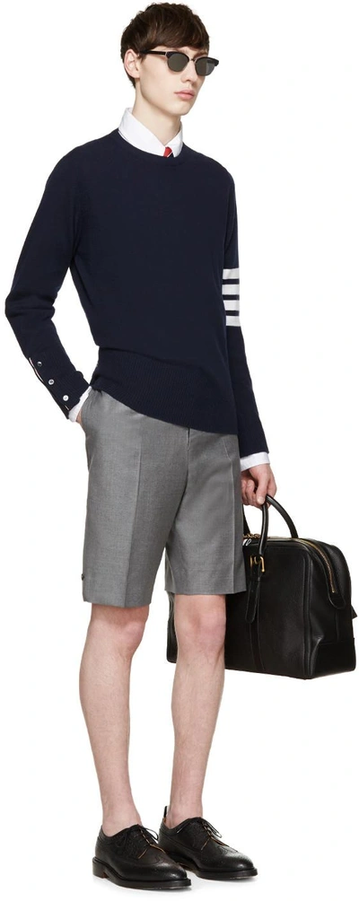 Shop Thom Browne Navy Cashmere Striped Armband Pullover