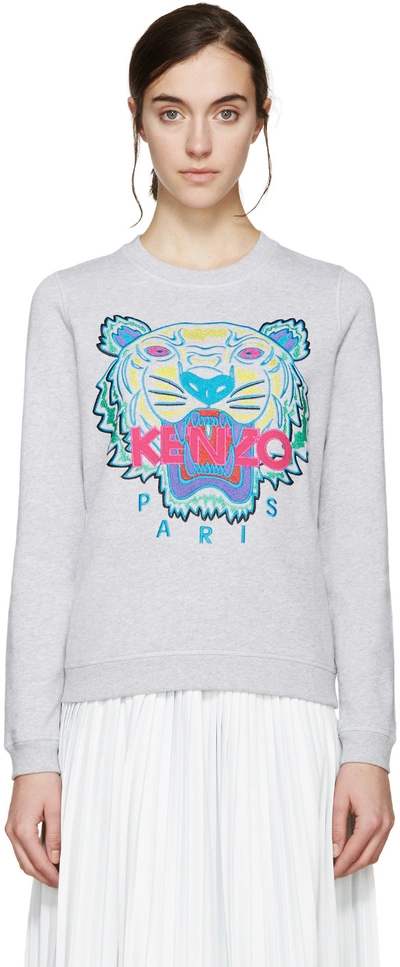 Kenzo Tiger Embroidered Cotton Sweatshirt, Grey In 93 Light Grey | ModeSens