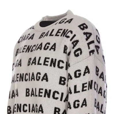 Shop Balenciaga Allover Logo Wool Crewneck Jumper In White