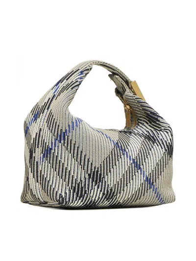 Burberry Mini Peg Check Knitted Bag In Beige