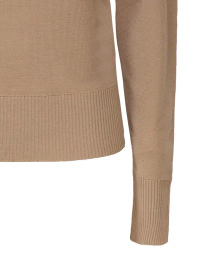 Burberry High-neck Wool Sweater With Logo Intarsia In Buscuit