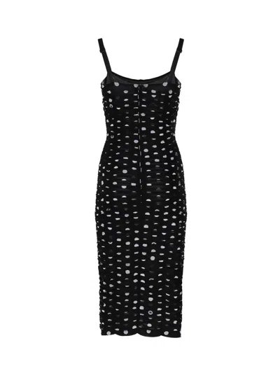 Dolce & Gabbana Polka Dot Print Draped Tulle Midi Dress In Black