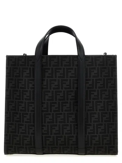 Fendi Structured Monogram Tote Bag With Detachable Strap In Black