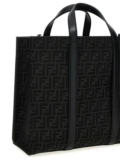 Fendi Structured Monogram Tote Bag With Detachable Strap In Black