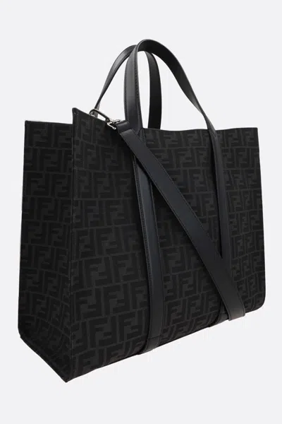 Fendi Structured Monogram Tote Bag With Detachable Strap In Black