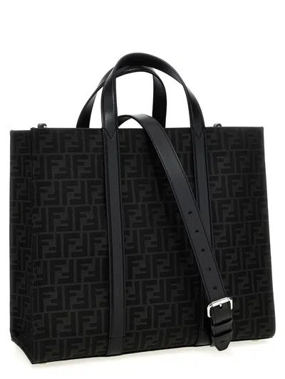 Fendi Structured Monogram Tote Bag With Detachable Strap In Black
