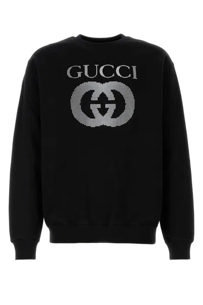 Gucci Black Crewneck Sweatshirt With Maxi Logo Print On The Front In Cotton Man In Black