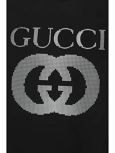Gucci Black Crewneck Sweatshirt With Maxi Logo Print On The Front In Cotton Man In Black