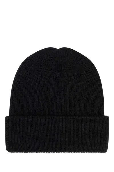 Patou Logo Ribbed Wool Beanie In Black
