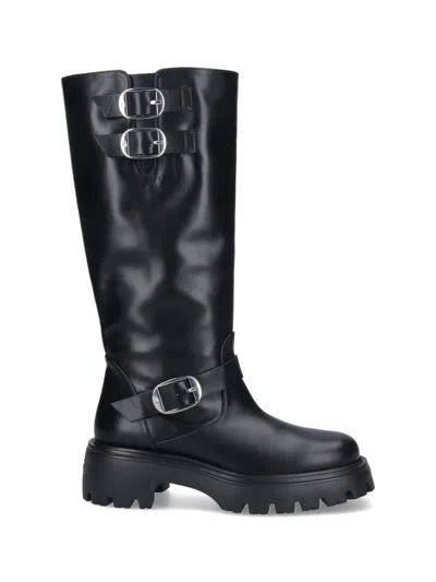 Stuart Weitzman 'emerson' Black Chunky Sole Boots With Logo In Black