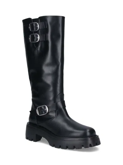 Stuart Weitzman 'emerson' Black Chunky Sole Boots With Logo In Black