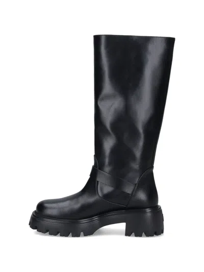 Stuart Weitzman 'emerson' Black Chunky Sole Boots With Logo In Black