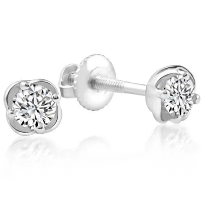 Pompeii3 1/4 Ct T. W. Round Cut Natural Diamond Studs White Gold Screw Back Earrings In White