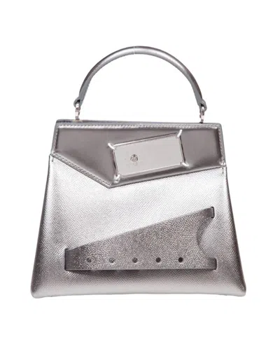 Shop Maison Margiela Snatched Small Handbag In Grained Metallic Leather In Silver