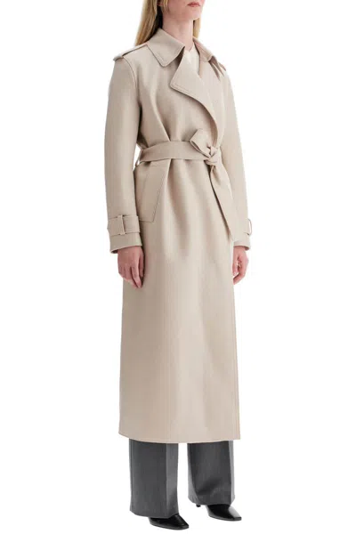 Shop Harris Wharf London Pressed Wool Robe Coat With Nine Words In Neutro