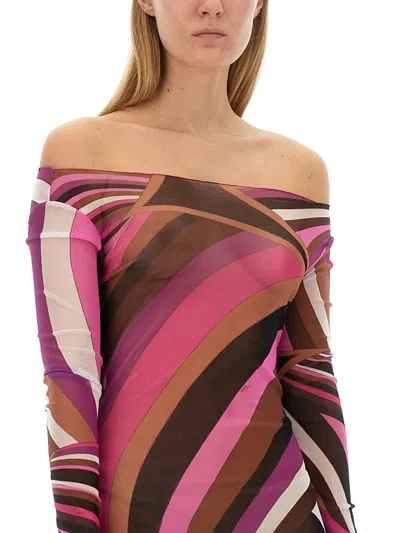 Shop Pucci Long Dress With Print In Multicolour