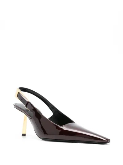 Saint Laurent Lee Embellished Patent-leather Slingback Pumps In Marron Glace