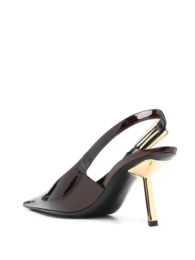 Saint Laurent Lee Embellished Patent-leather Slingback Pumps In Marron Glace