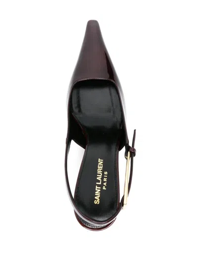 Saint Laurent Lee Embellished Patent-leather Slingback Pumps In Marron Glace