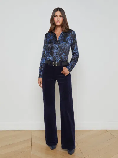 L'agence Clayton Wide Leg In Navy Velvet In Midnight