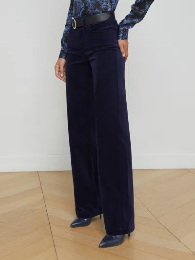 L'agence Clayton Wide Leg In Navy Velvet In Midnight