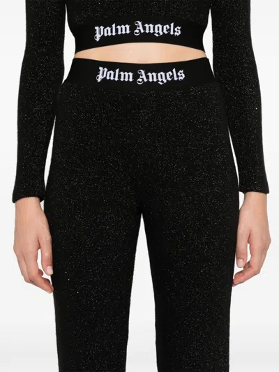 Shop Palm Angels Logo Lurex Flared Trousers