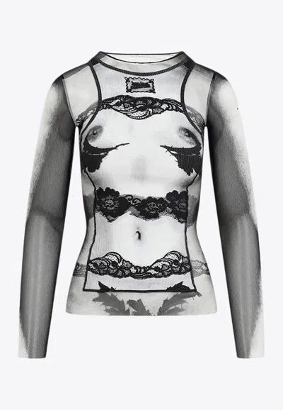 Jean Paul Gaultier Body Lace Mariniere Top In Multi