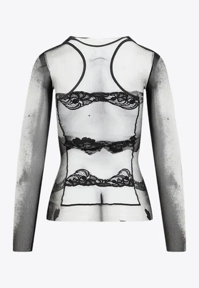 Jean Paul Gaultier Body Lace Mariniere Top In Multi