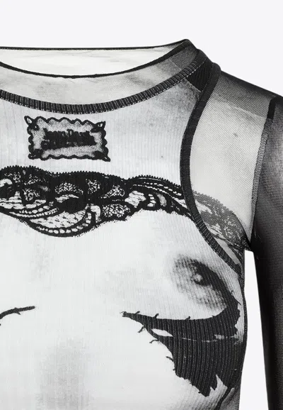 Jean Paul Gaultier Body Lace Mariniere Top In Multi