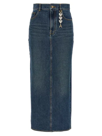 Area Logo-charm Denim Midi Skirt In Blue